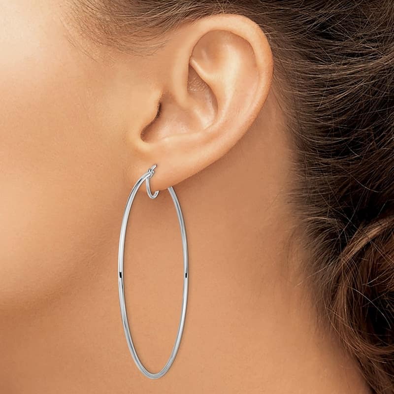 Curata 14k White Gold Polished Thin 63x1.5mm Hoop Earrings