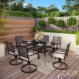 7-Piece Metal E-coating Patio Dining Set of 6 Swivle Chairs and 1 Metal Framed Table with Umbrella Hole
