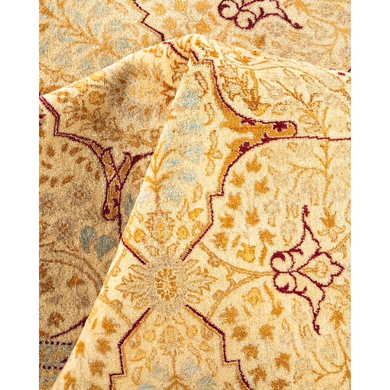 Overton Hand Knotted Wool Vintage Inspired Traditional Mogul Ivory Runner Rug