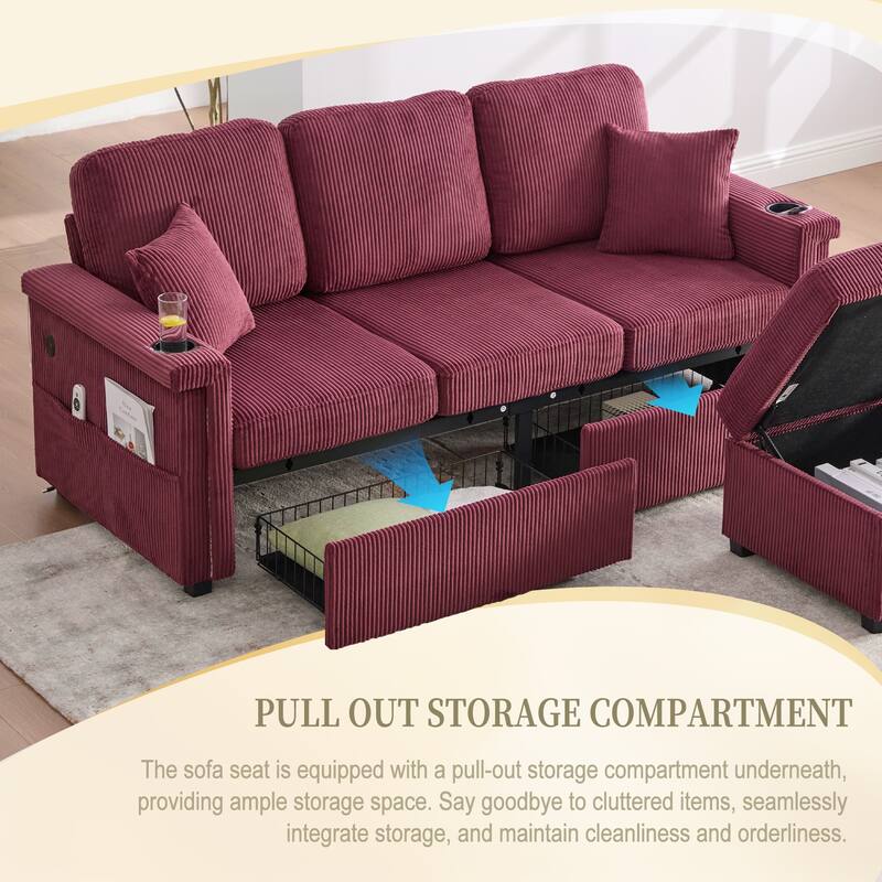 GDFStudio - Elara Harmony Modern L-Shaped Sectional Sofa with USB Charging, Cup Holde for Living Room & Apartment