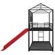 preview thumbnail 3 of 11, House Shape Design Metal Bunk Bed with Roof and Slide for Extra Fun, Sturdy Frame, Red Slide
