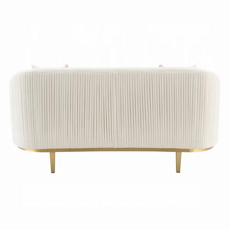 Artina Loveseat, 2 Accent Throw Pillows, Ivory Velvet and Gold 74 Inch