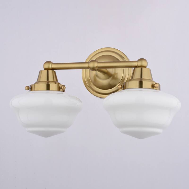 VAXCEL Eastgate Bathroom Vanity Wall Light Fixture, White Frosted Opal Glass Schoolhouse Shade, Dimmable, LED Compatible