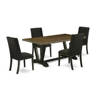 Modern 5-Piece Dining Set - Rectangular Table & 4 Upholstered Chairs ...