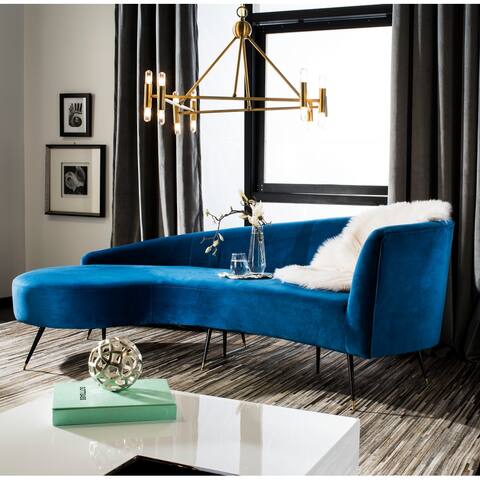 SAFAVIEH Couture Evangeline Navy Blue Velvet Parisian Sofa