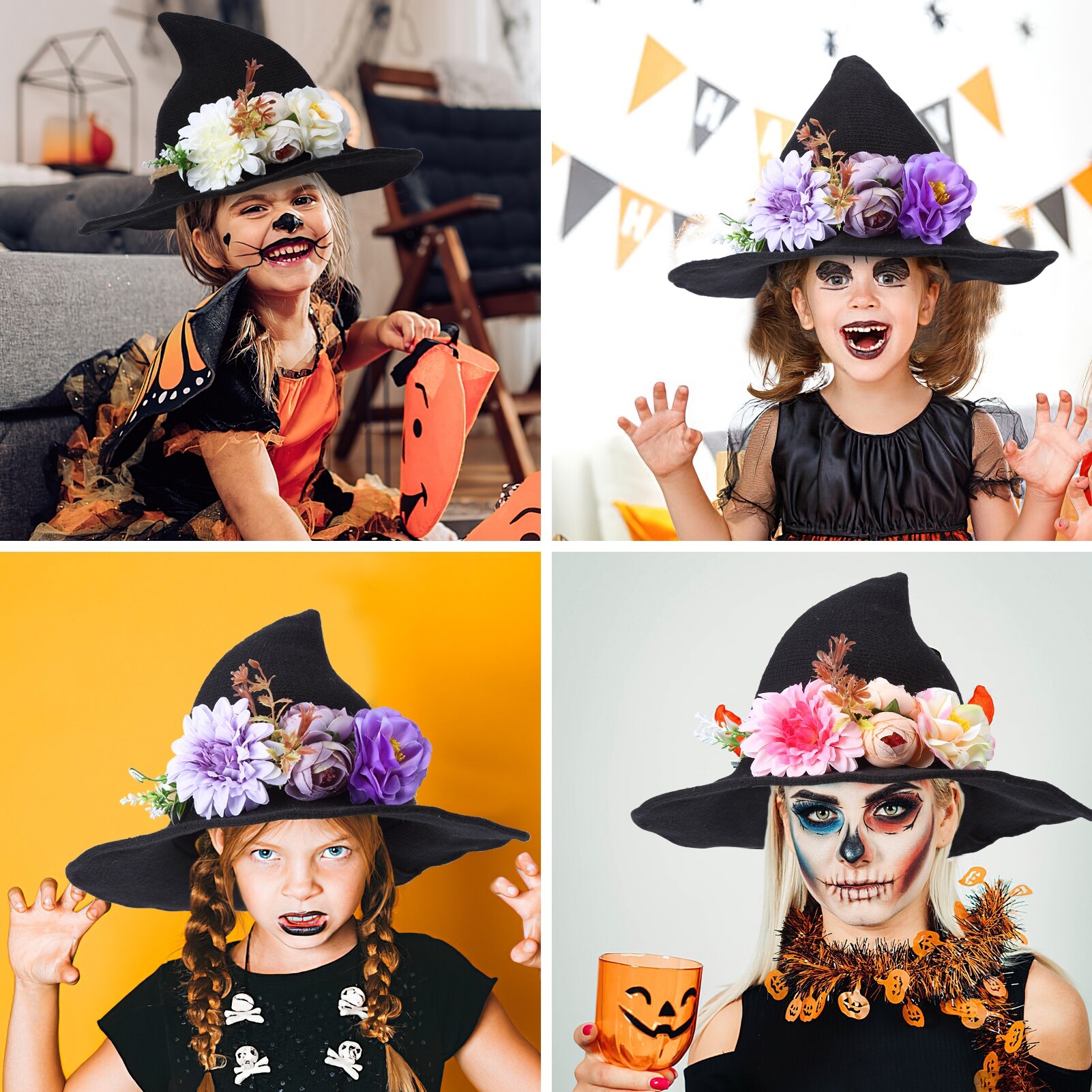 3 Pack Witches Hats Bulk Halloween Black Witch Hat with Adjustable Flower Crown Headbands for Role Playing Party Decoration Bed Bath Beyond 40041566