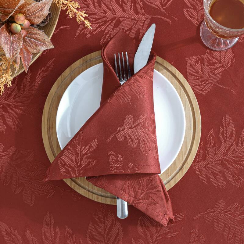 Elegant Woven Leaves Jacquard Damask Napkin, Set of 8 - 17"x17"