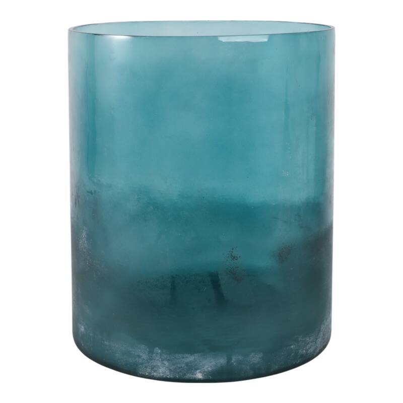 Glass Frosted Bottom Hurricane Candle Holder - Blue
