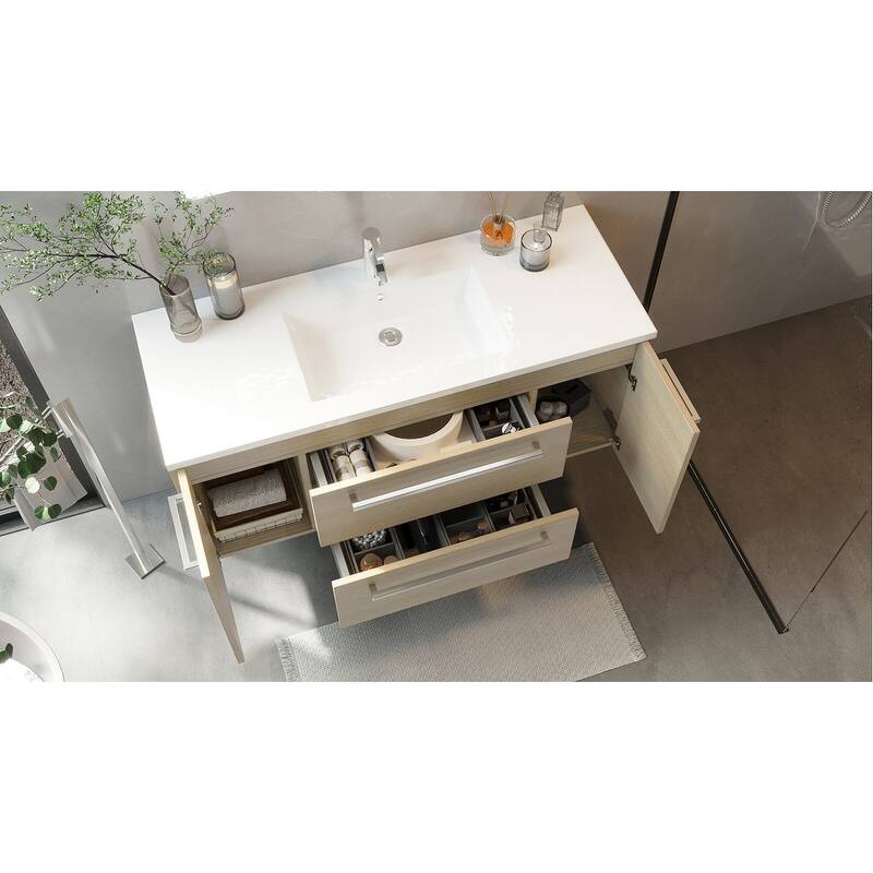 Silhouette Collection 48" Wall Mount Single Sink Bathroom Vanity Cabinet with Doors and Drawers