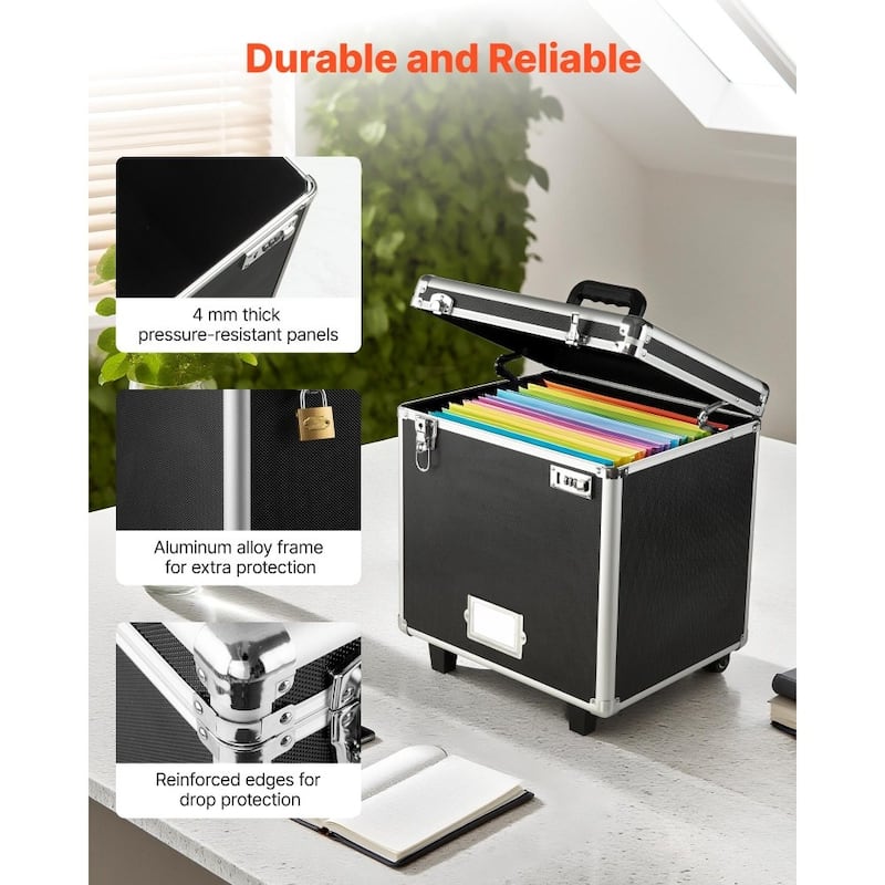 Black Mobile File Storage Dual Locking Mobile Case with Aluminum Alloy Frame and Mesh Storage Pocket