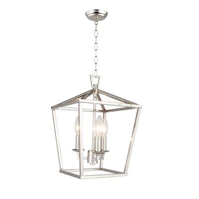 3 Light Caged Chandelier in Polished Nickel Finish - Polished Nickel - Polished Nickel