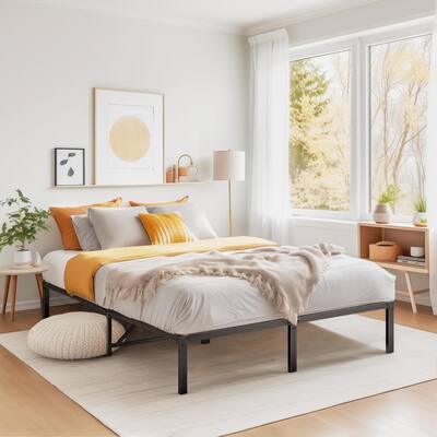No Box Spring Needed: 14 Inch Queen Bed Frame with Solid Structure and Storage Space - Metal Frame