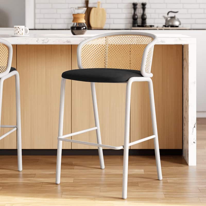 LeisureMod Ervilla Bar Stool with White Powder Coated Steel Frame Set of 2 - 37"