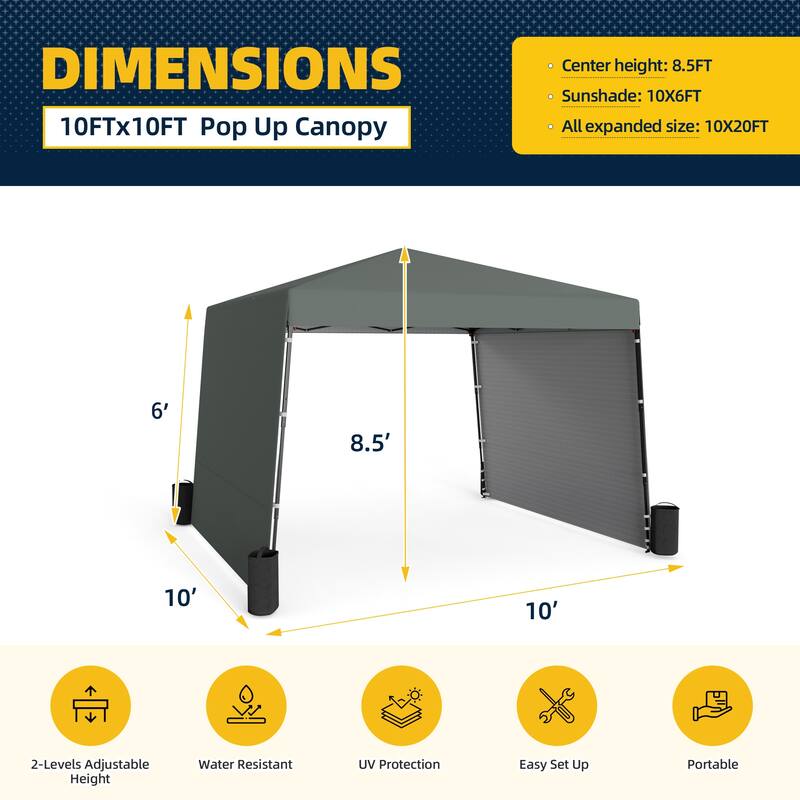 10x10 FT Pop-Up Canopy with 2 Sidewalls - Heavy-Duty Waterproof, UV-Resistant Tent for Outdoor Events, Markets & Gatherings