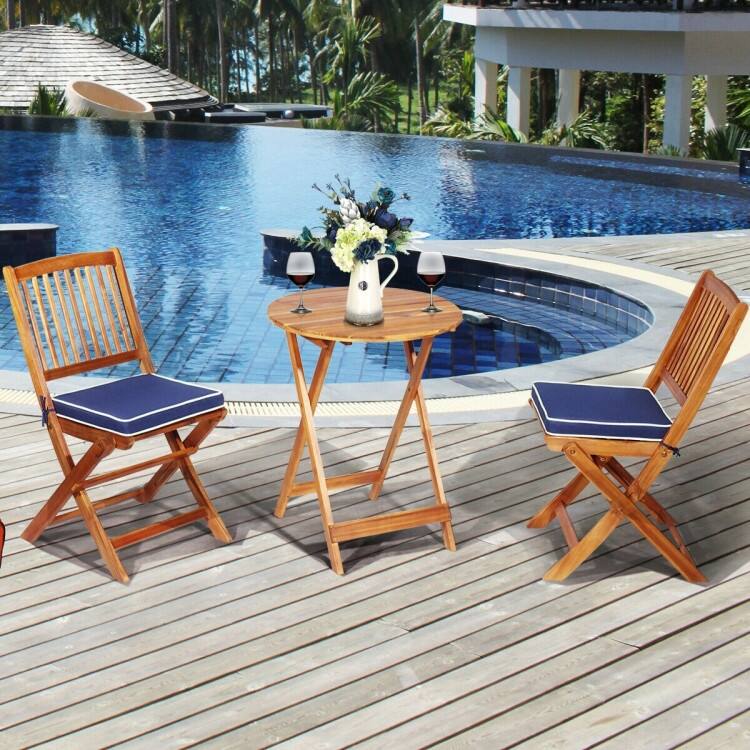 3 Pieces Patio Folding Bistro Set with Padded Cushion and Round Coffee Table - 23.5" x 23.5" x 29.5" (L x W x H)