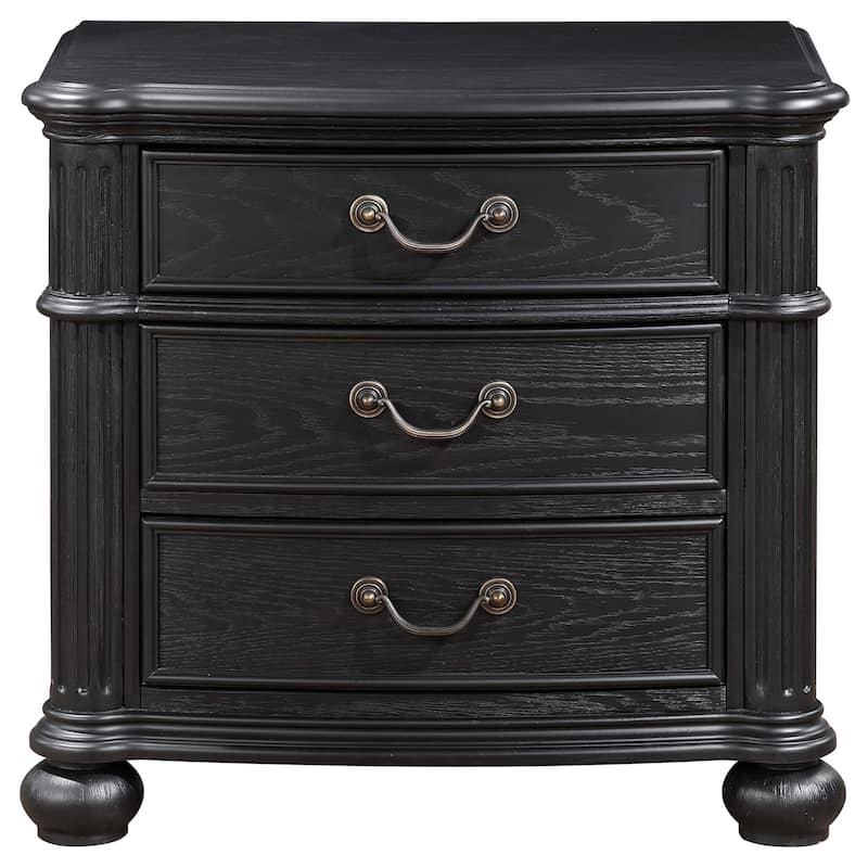 Selena Nightstand, 3 Drawers, Metal Handles in Antique Copper Tone, Black