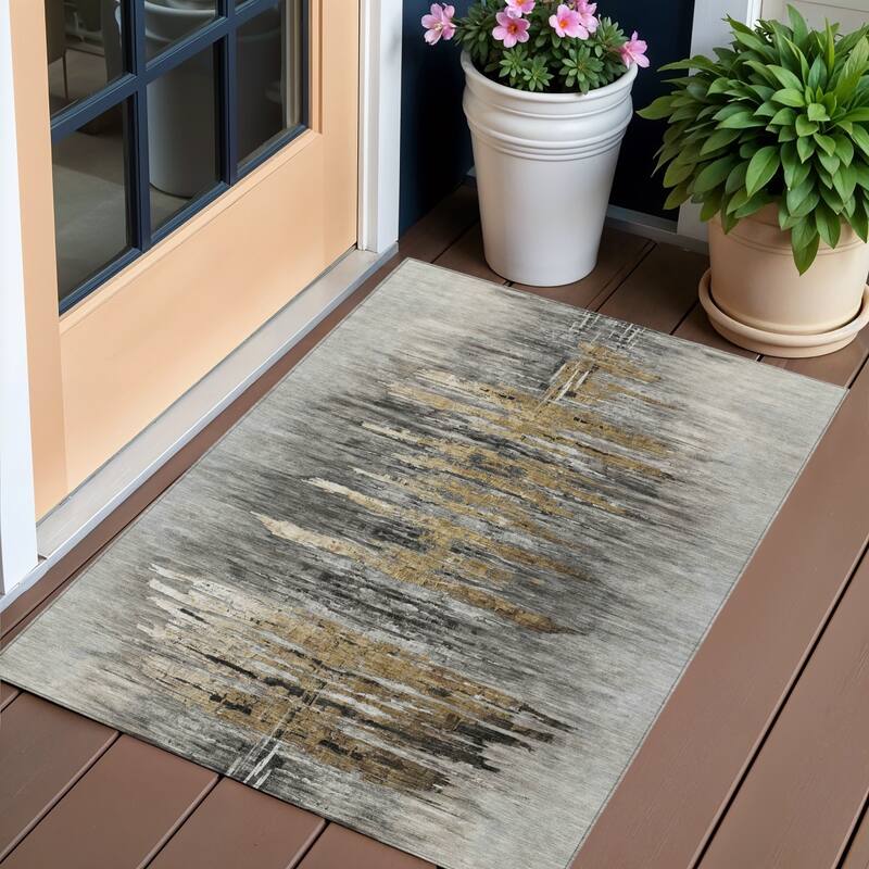 HomeRoots Abstract Transitional Rectangle Outdoor Rug - 3' x 5'