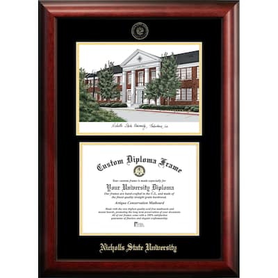 Nicholls State University 11w x 8.5h Gold Embossed Diploma Frame with Campus Images Lithograph