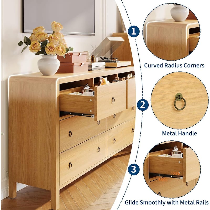 Modern 7 Drawer Dresser with Large Drawers for Bedroom, Living Room