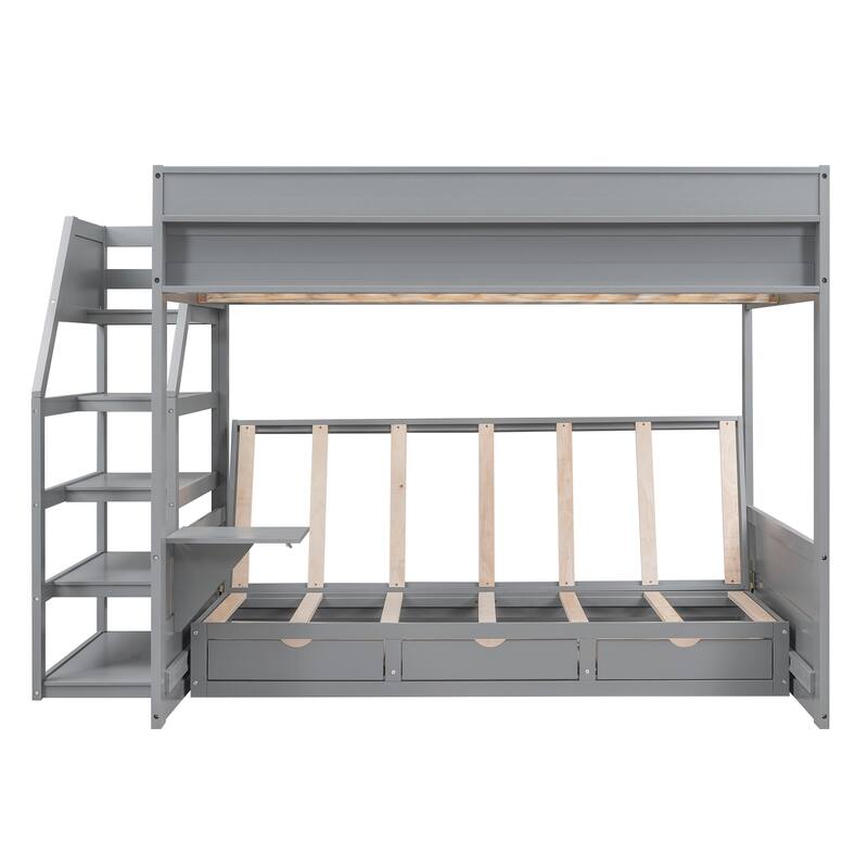 Wood Full Bunk Bed with Daybed Feature and 3 Storage Drawers