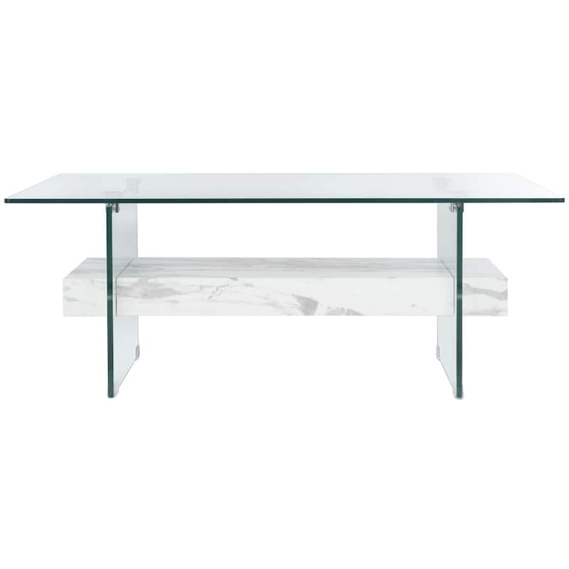 SAFAVIEH Gennie Modern Glass Coffee Table - 43.3" x 23.6" x 16.5" - 43Wx24Dx17H - Clear/Marble