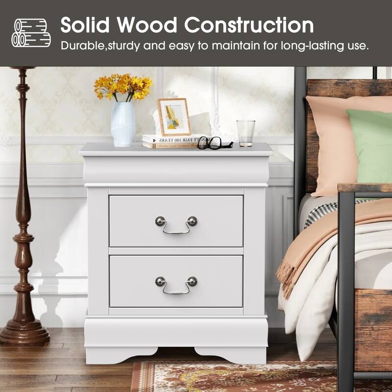 Modern White Solid Wood 2-Drawer Nightstand Bedside Table