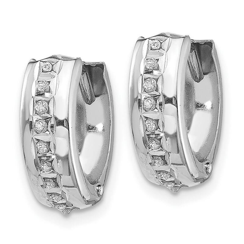 Curata 14k White Gold Hinged Polished Diamond Fascination Round Hoop Earrings - 14x5mm Wide