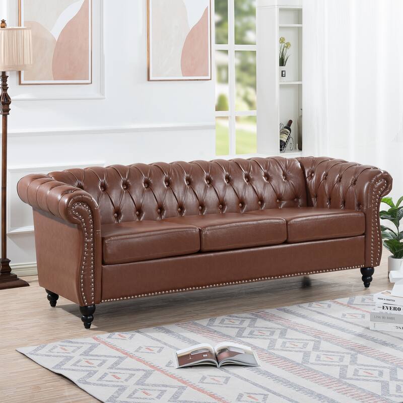 84.65" Rolled Arm Chesterfield 3 Seater Sofa