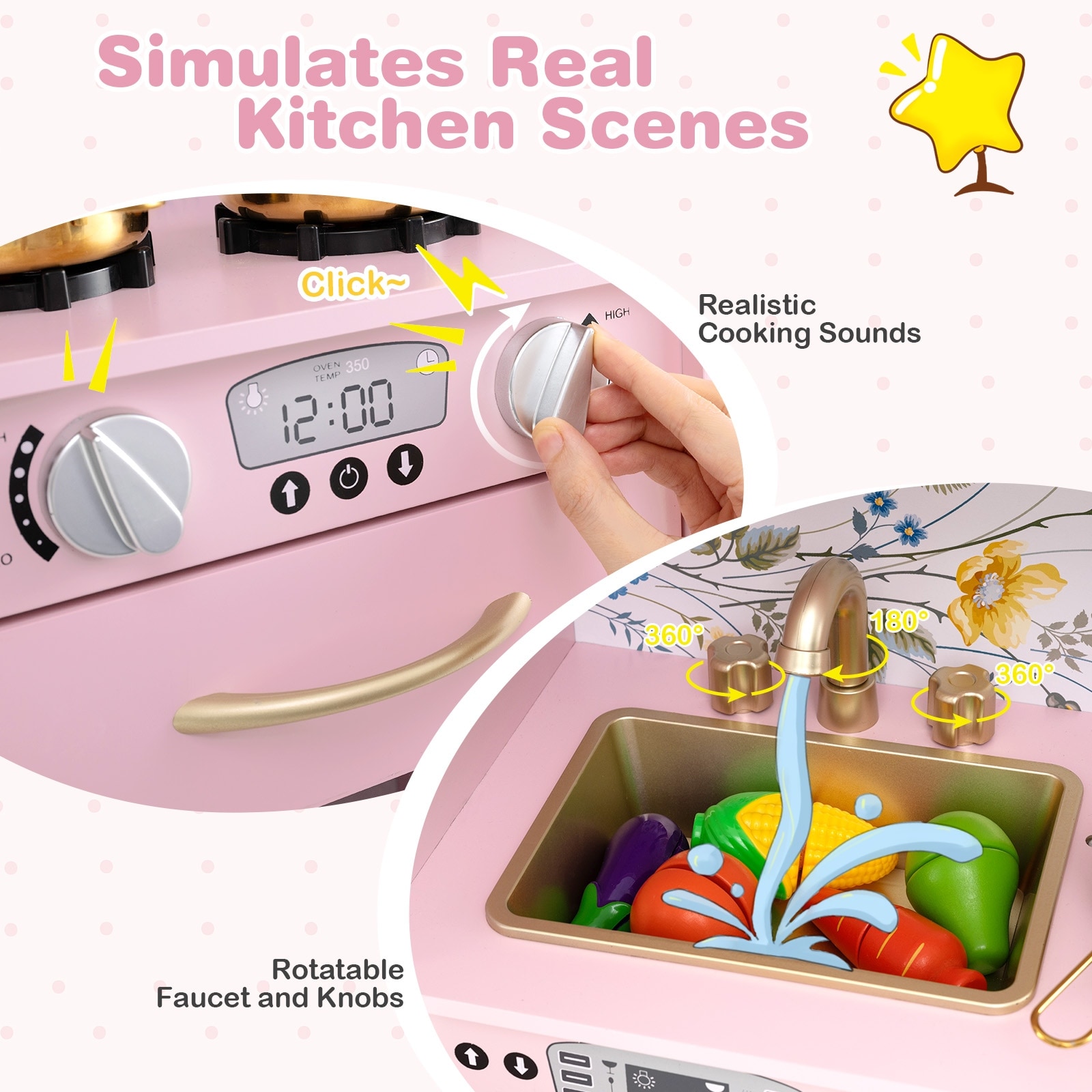 Light Pink Toddler Pretend Play Kitchen Set with Towel Rack and