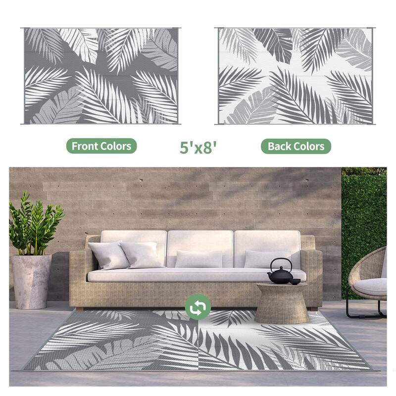 Mcow Palm Leaf Collection Reversible Woven Waterproof Outdoor Area Rug