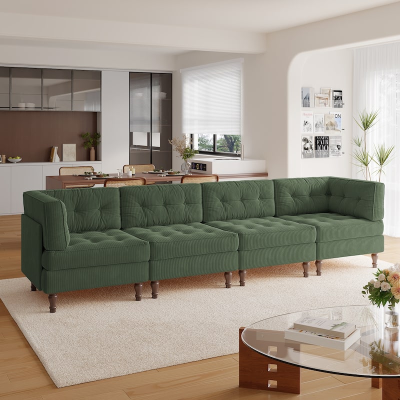 Madison Oversized Upholstered Corduroy Modular Sectional Sofa - Green-4 Piece