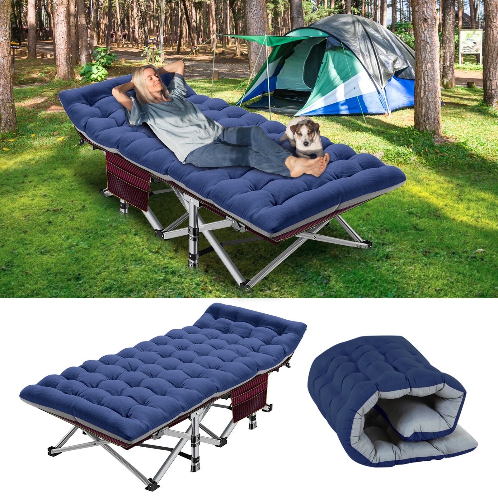 DoCred Portable Outdoor Sleeping Bed Heavy Duty Camping Cot Blue