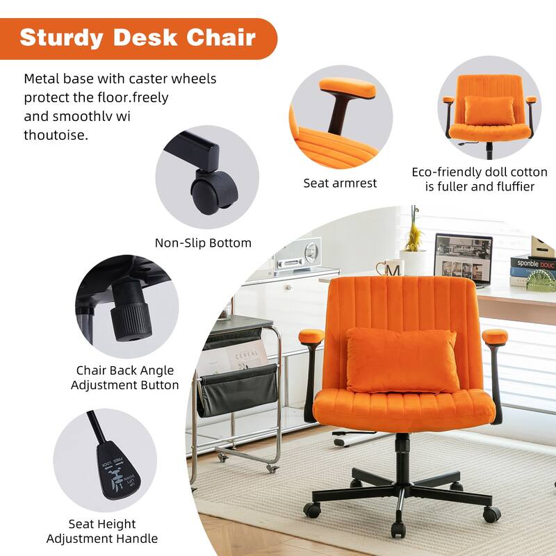 Velvet Criss Cross Armrest Office Chair with Wheels - Modern for Home Office, Meditation & Creative Work