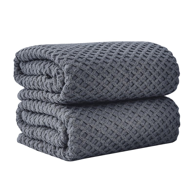 Linery & Co. Cotton Diamond Waffle Texture Bath Towels - Bath Sheet (Pack of 2) - Stone Blue
