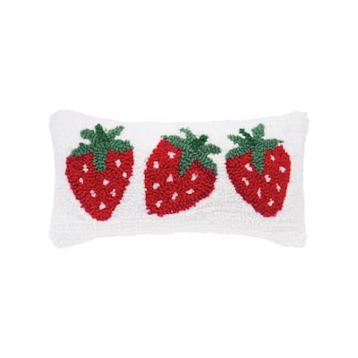 Strawberry Trio Small/Petite Hooked Spring & Summer Accent Pillow, 6" x 12"