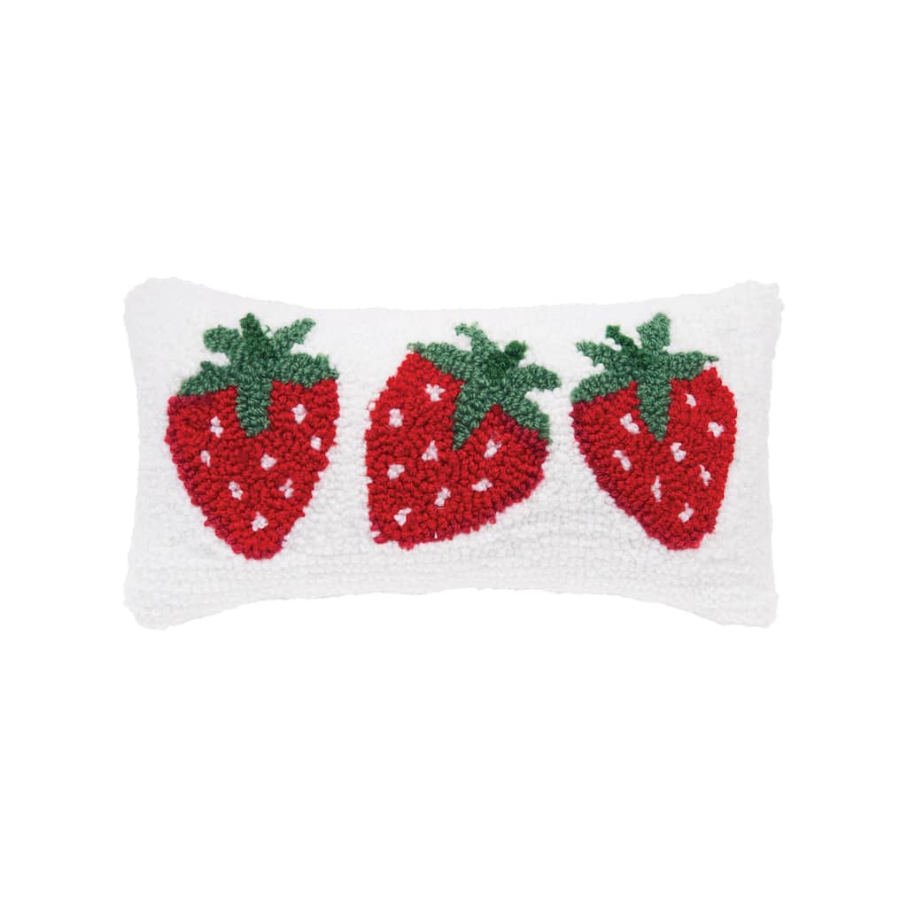 Strawberry Trio Small/Petite Hooked Spring & Summer Accent Pillow, 6" x 12"