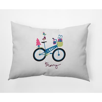 Merry Bird Bike Christmas Soft Spun Polyester Decorative Throw Pillow