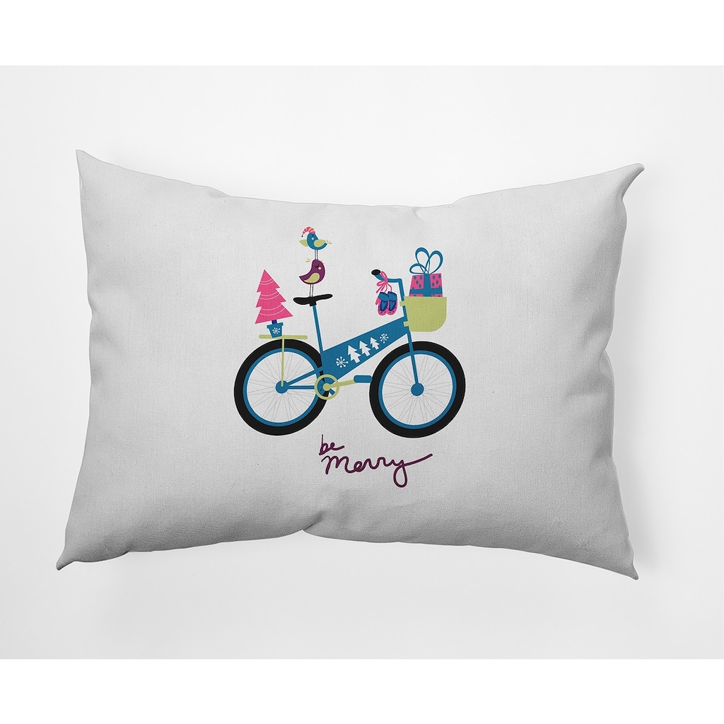 Merry Bird Bike Christmas Soft Spun Polyester Decorative Throw Pillow