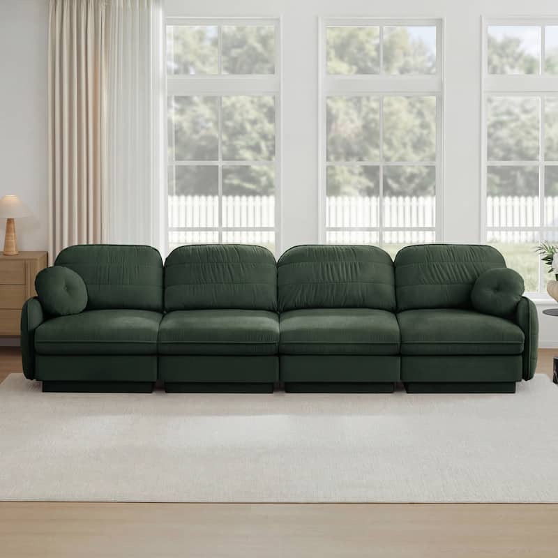 GDFStudio Alden Voss 137" Chenille Cloud 4-Seater Sofa with Quilted Back Cushions, Deep Seat
