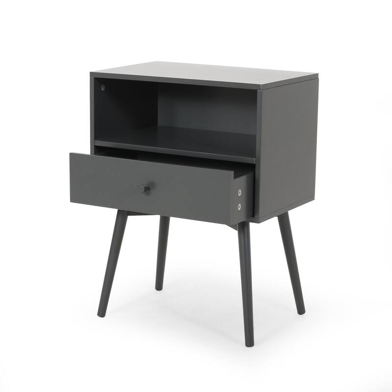 18" Mid-Century Modern Rectangular Side Table with One Spacious Drawer and Open Shelf for Living Room or Bedroom