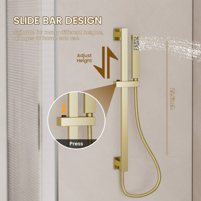 Double Handles 2-Spray 20 in. x 14 in. Ceiling Mount 64-Color LED Shower Faucet 2.5 GPM with Adjustable Slide Bar