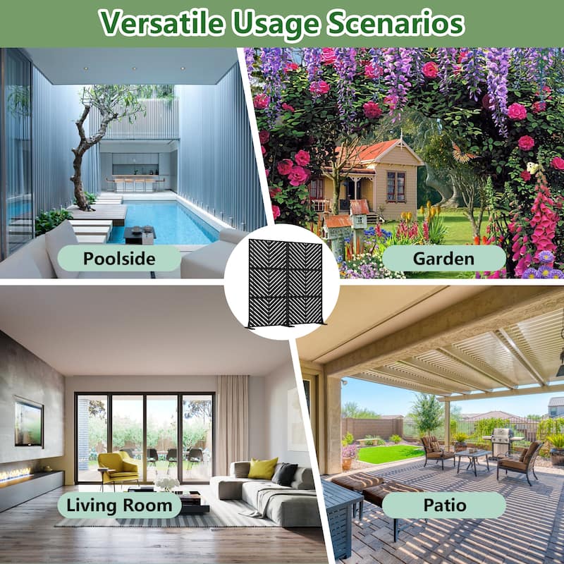 Outdoor Privacy Screen 2-Panel Chevron Metal Privacy Fence with Wind-Resistant Base Durable Decorative Divider