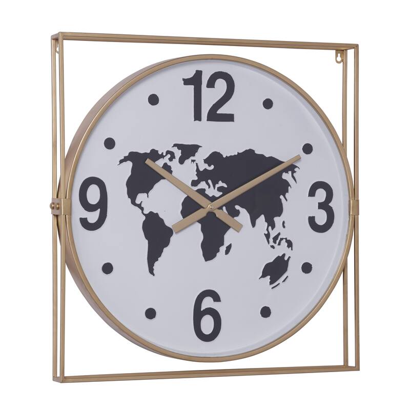 Metal World Map Wall Clock - Gold - Roche River Decor - Gold