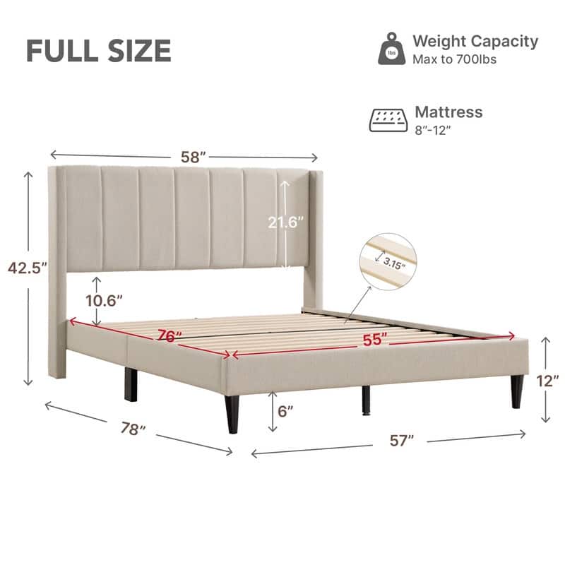 Eleanor Upholstered Platform Bed Frame with Vertical Stripe Headboard