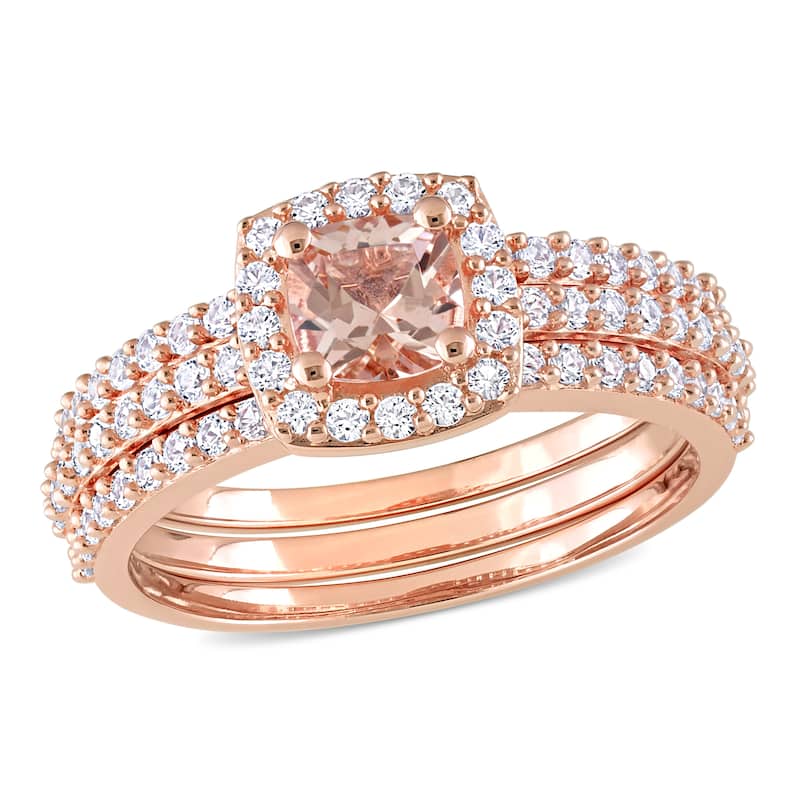 Miadora 1 1/3ct TGW Morganite Created White Sapphire Bridal Set Pink Silver
