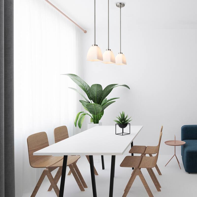 1-Light Brushed Nickel Mini Pendant with Pyramid Shaped Etched White Glass Shade