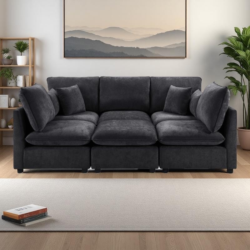 93.7'' Chenille Modular Sectional Sofa with Movable Ottoman, Storage Armrests and USB Ports