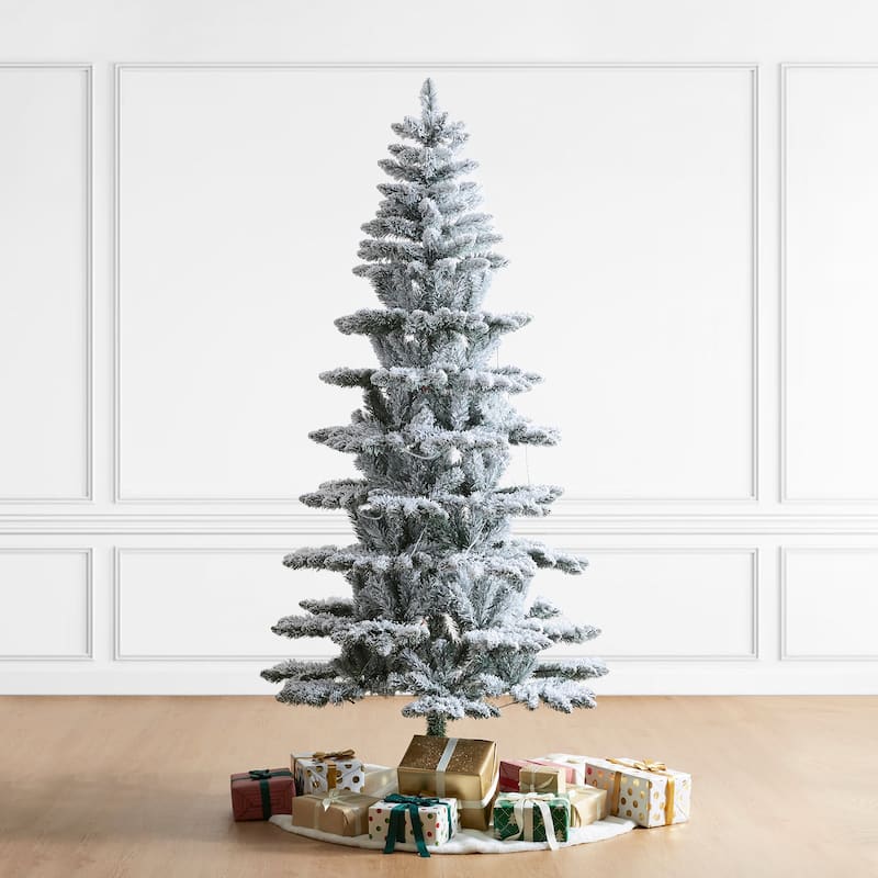 Glitzhome 6FT/7.5FT/9FT/11FT Snow Flocked Pre-lit Artificial Fir Christmas Trees