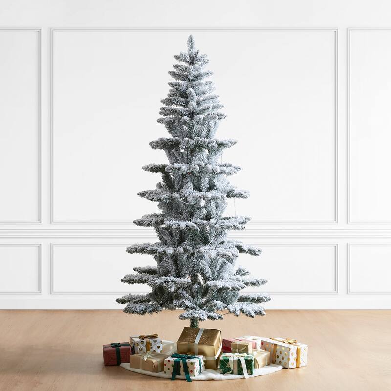 Glitzhome 6FT/7.5FT/9FT Warm White or Multi-Colored Pre-Lit Flocked Pine Artificial Christmas Tree