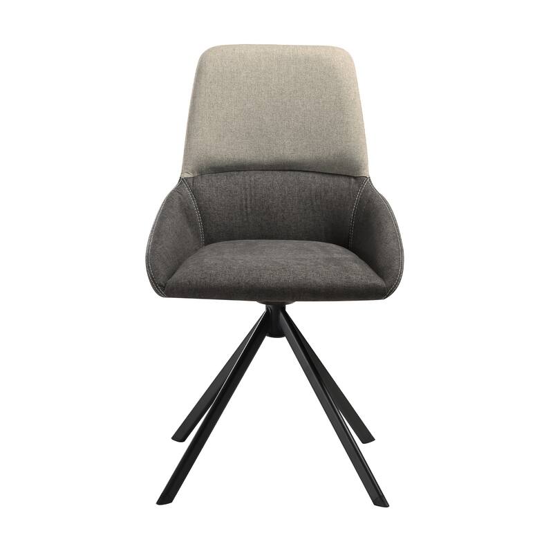 Rick 22 Inch Swivel Dining Chair, 2 Tone Gray Upholstery, Tall Back, Black